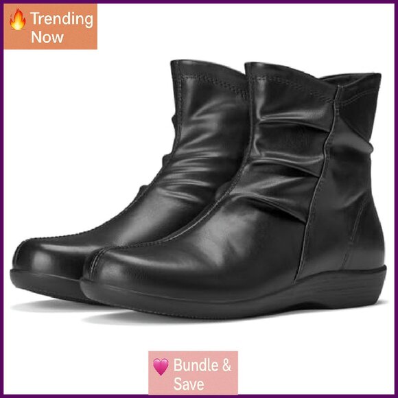 Women's Ankle Boots Flat Booties Side Zipper Comfortable Walking Shoes - Picture 2 of 8